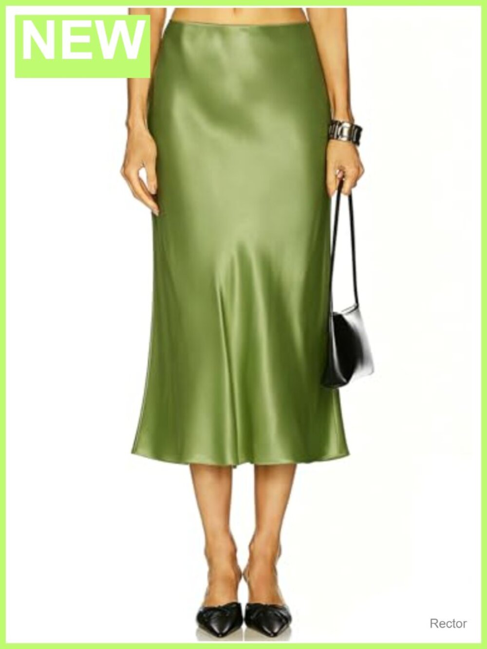 Satin Midi Skirt High Waist A-Line Flowy Silk Long Skirt